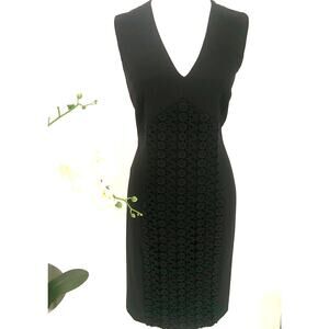 Calvin Klein Women's Black Sleeveless Crochet Seamed Lined Sheath Dress Size 10